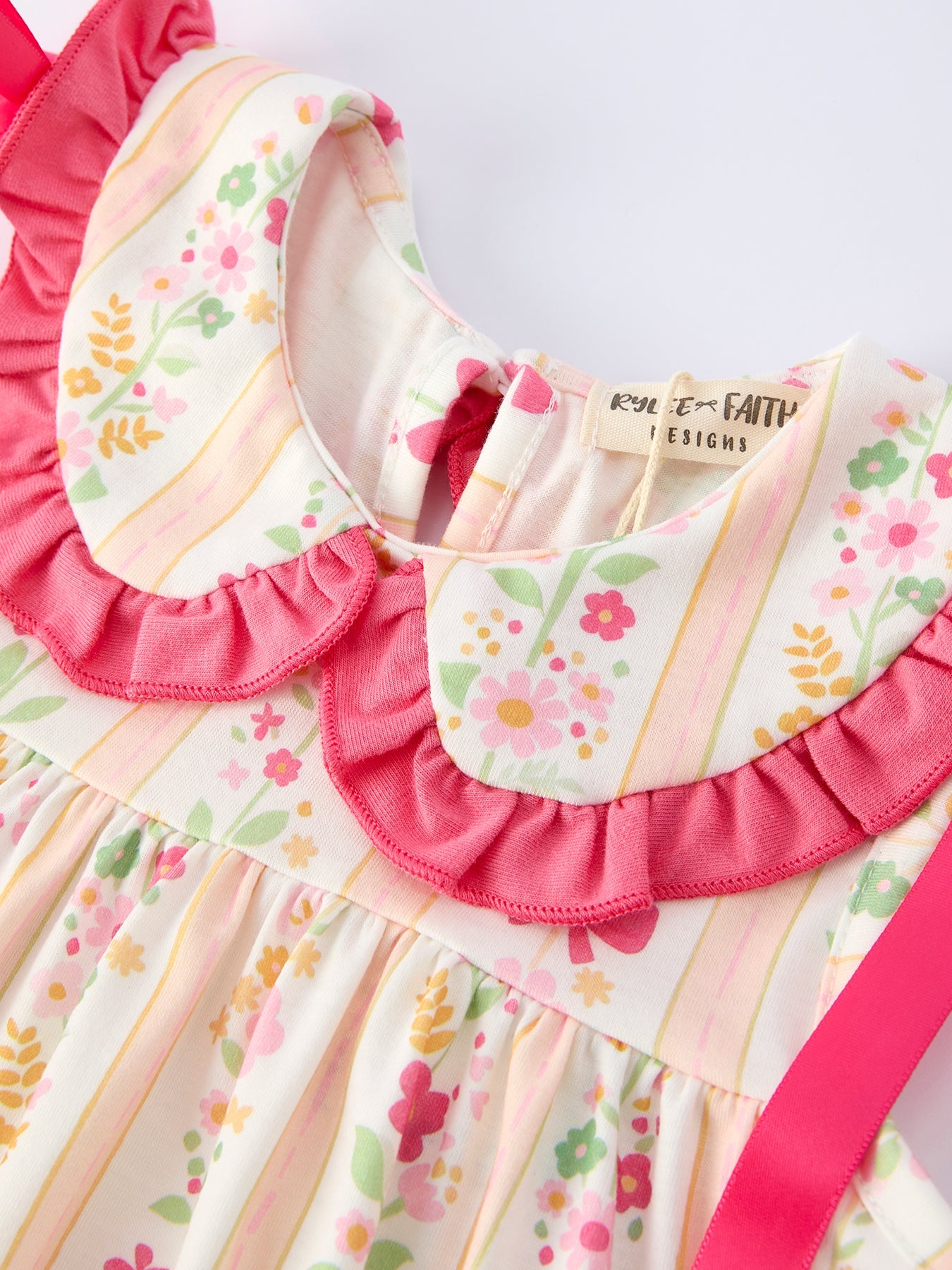 Summer Floral Bow Ruffle Girls Dress