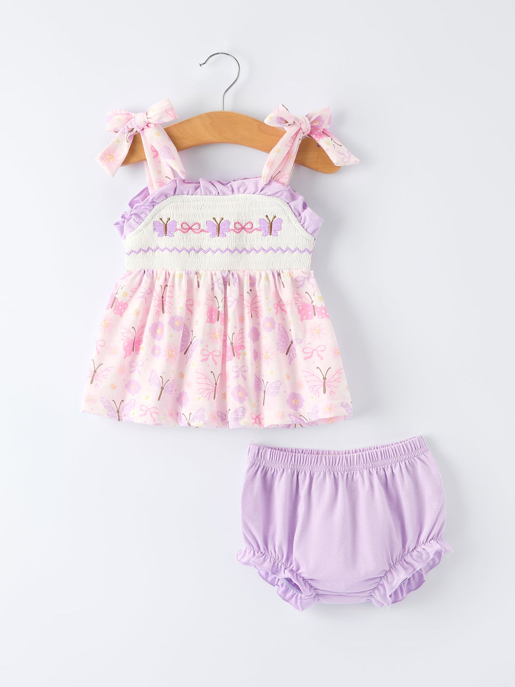 Butterfly Embroidery Smocking Bow Baby Girls Bloomers Set