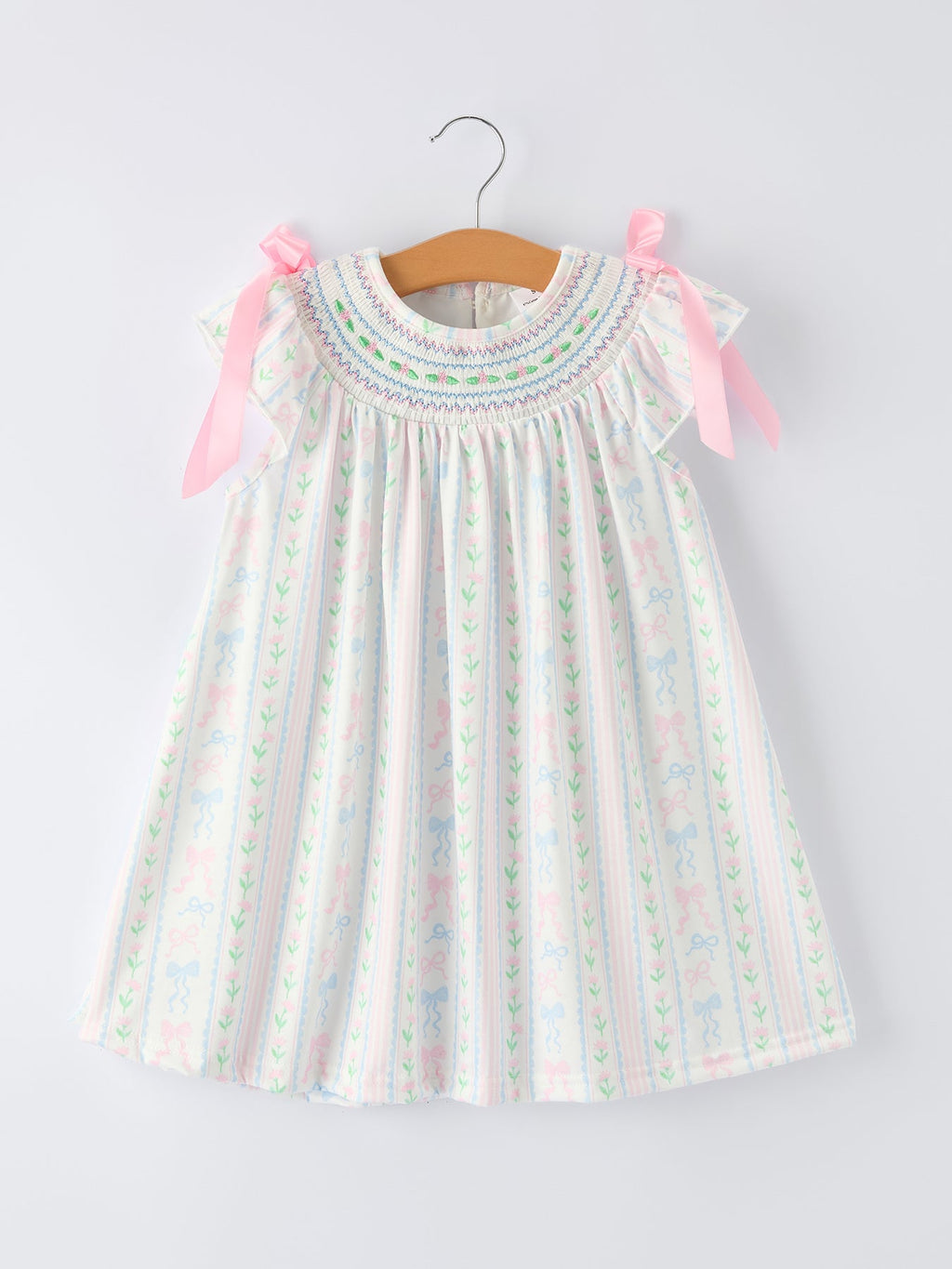 Girl Bow Stripe Smocked Dress