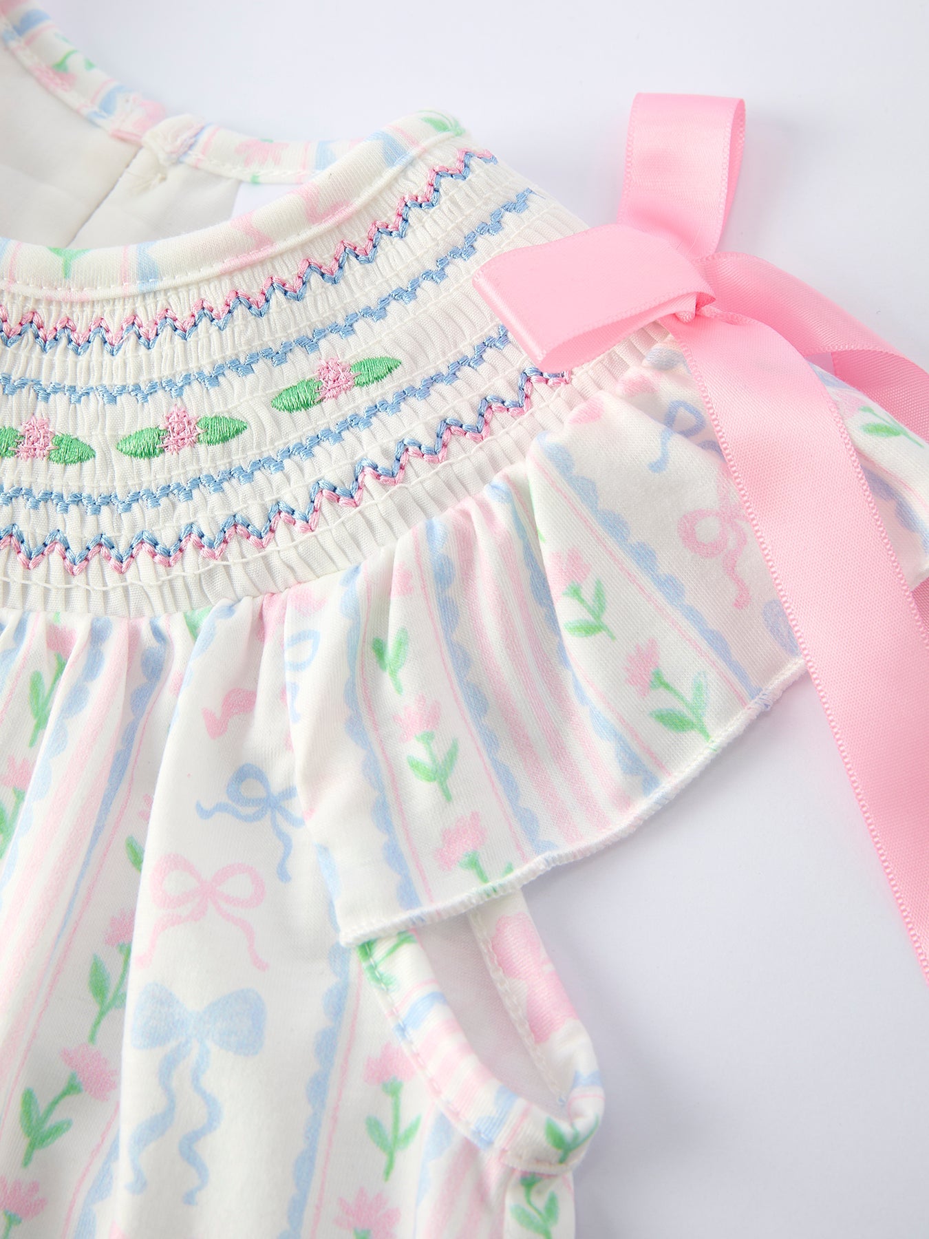 Girl Bow Stripe Smocked Dress